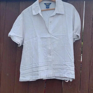 silver Lake tan ladies Button down Blouse Size M